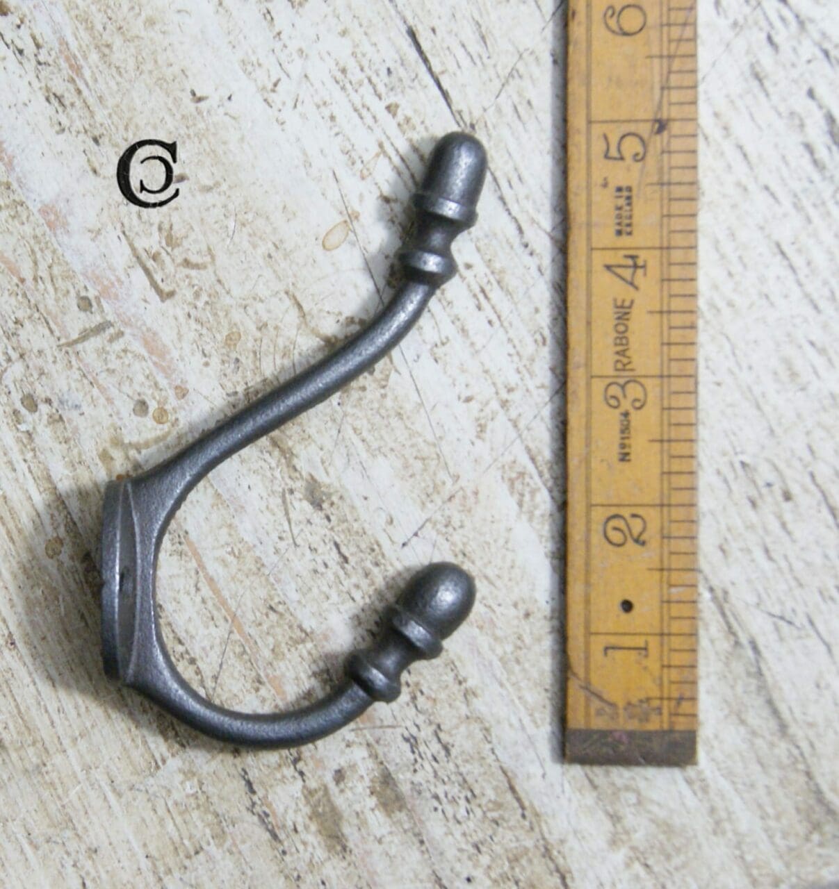 Hat & Coat Hook Acorn 2 Hole Antique Iron 130mm