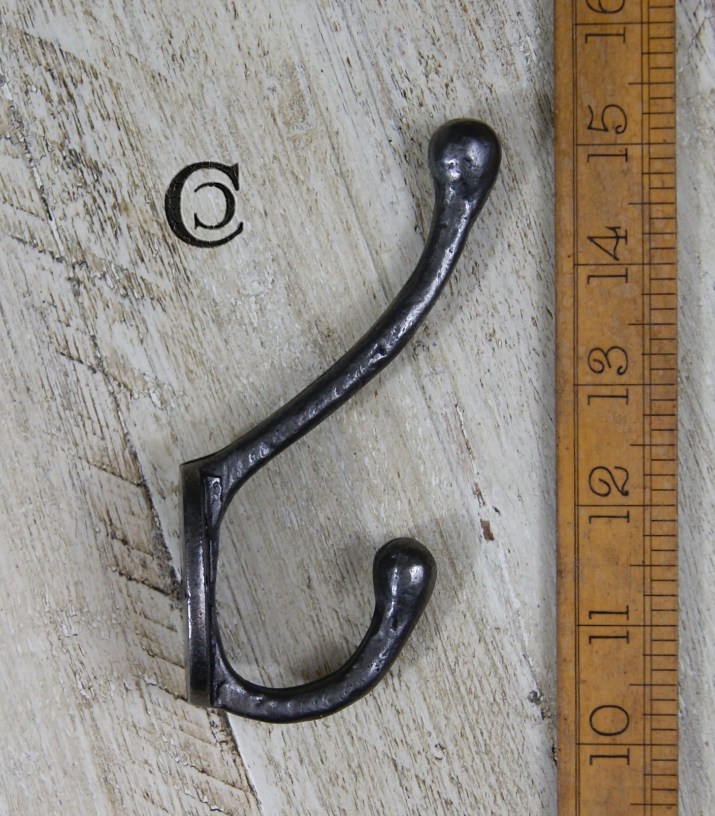 Coat Hook Round Riven Victorian 2 Hole Cast Antique Iron 125mm