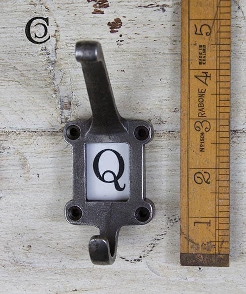Hat & Coat Hook takes Ceramic Insert Label Antique Iron 113mm
