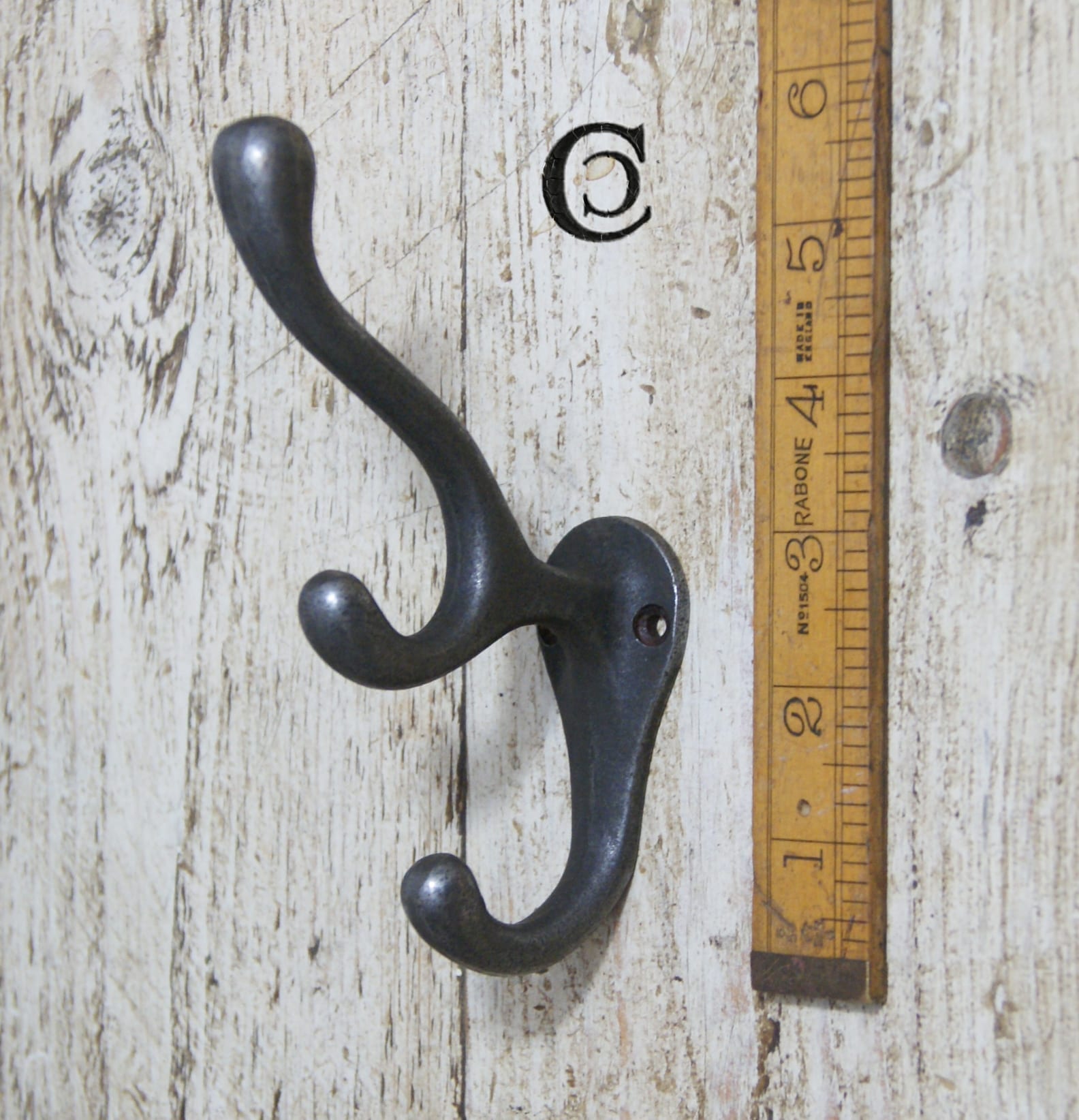 Triple Coat Hooks Cast Antique Iron Number 4 - Adfix Trade