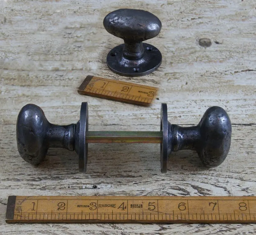 Oval Door Mortise Knob Antique Iron Riven 60mm Sprung