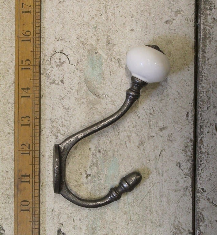 Hat & Coat Hook Acorn ELDON Wide Ceramic Top Antique Iron 125mm