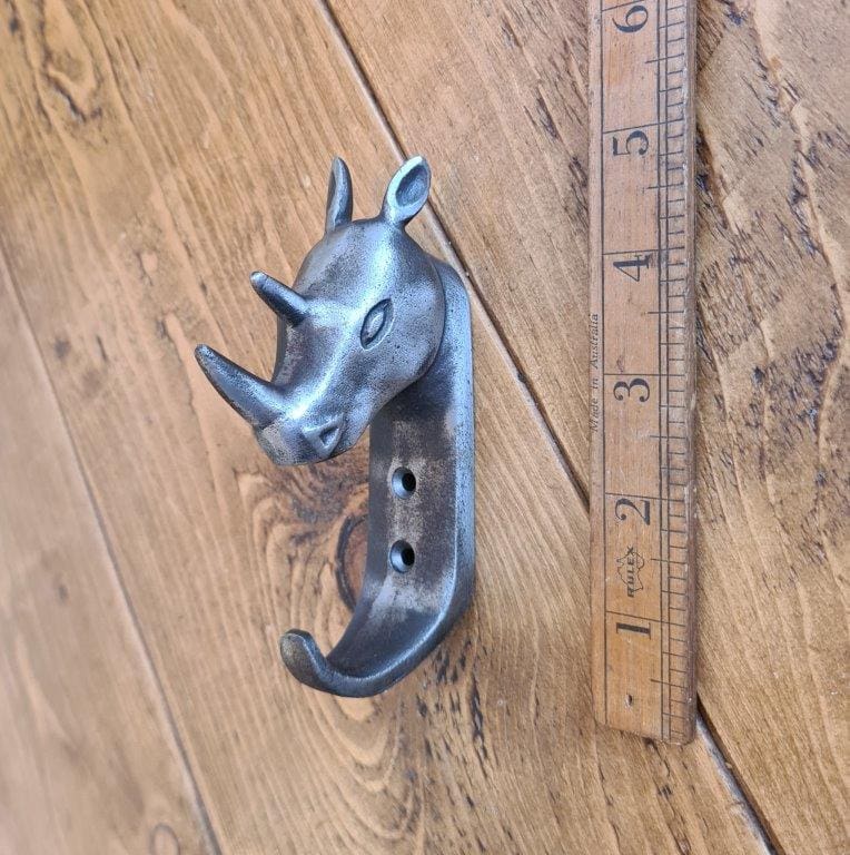 Coat Hook Single RHINOCEROS Cast Antique Iron 125mm