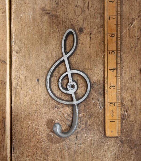 Coat Hook Single MUSIC CLEF Cast Antique Iron 70 x 160mm Alt E338